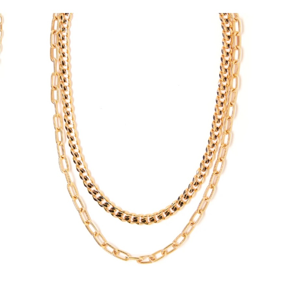 Tess + Tricia Gold Quinn Double Chain Necklace EUC